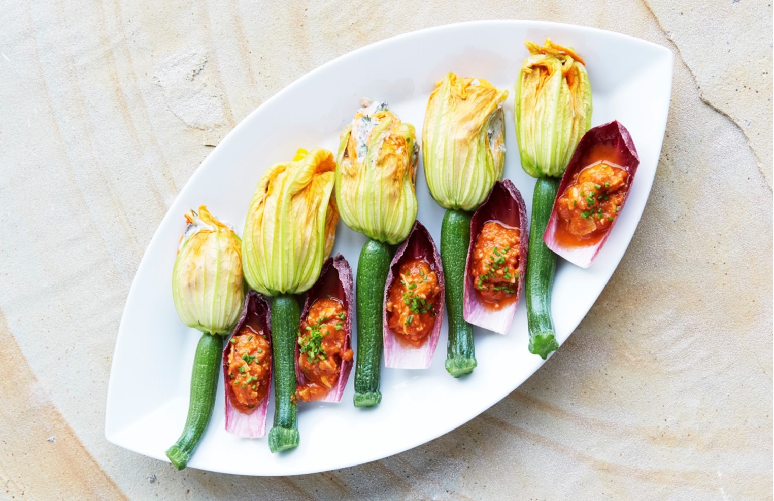 Stuffed Courgette Flowers and Romesco Sauce Journal